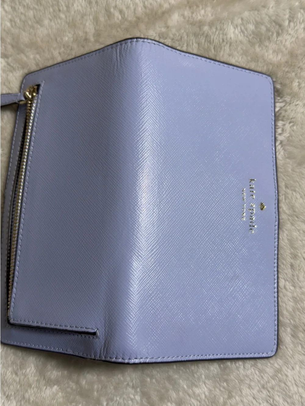 Kate Spade Lilac Staci Saffiano Leather Large Slim Bifold Wallet Light Purple